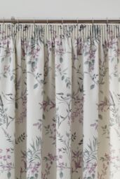 Dreams & Drapes 'Jazmine' 100% Cotton Floral Print Pair of Pencil Pleat Curtains With Tie-Backs in Lavender - Size: 168 cm width x 183 cm drop - thumbnail 3