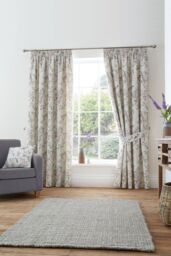 Dreams & Drapes 'Jazmine' 100% Cotton Floral Print Pair of Pencil Pleat Curtains With Tie-Backs in Lavender - Size: 168 cm width x 183 cm drop - thumbnail 2