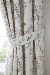 Dreams & Drapes 'Jazmine' 100% Cotton Floral Print Pair of Pencil Pleat Curtains With Tie-Backs in Lavender - Size: 168 cm width x 183 cm drop - thumbnail 6