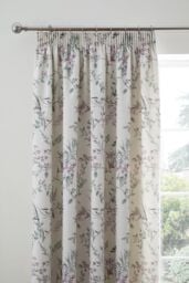 Dreams & Drapes 'Jazmine' 100% Cotton Floral Print Pair of Pencil Pleat Curtains With Tie-Backs in Lavender - Size: 168 cm width x 183 cm drop - thumbnail 4