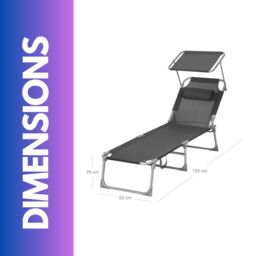 FURNOS Sun Lounger For Garden Folding Deck Chair Dark Grey - thumbnail 6
