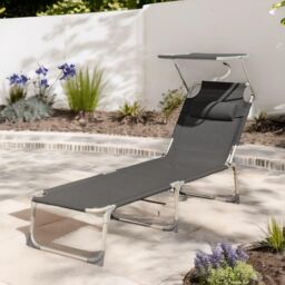 FURNOS Sun Lounger For Garden Folding Deck Chair Dark Grey - thumbnail 5