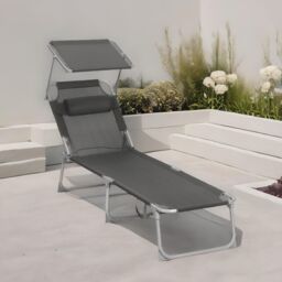 FURNOS Sun Lounger For Garden Folding Deck Chair Dark Grey - thumbnail 1