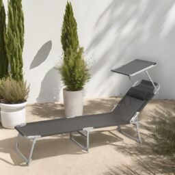 FURNOS Sun Lounger For Garden Folding Deck Chair Dark Grey - thumbnail 4