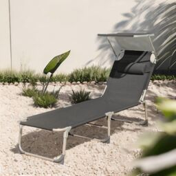 FURNOS Sun Lounger For Garden Folding Deck Chair Dark Grey - thumbnail 2