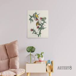 "Artery8 American Goldfinch & Thistle Audubon Nature Canvas Wall Art in White - Size: W18"" x H24""" - thumbnail 3