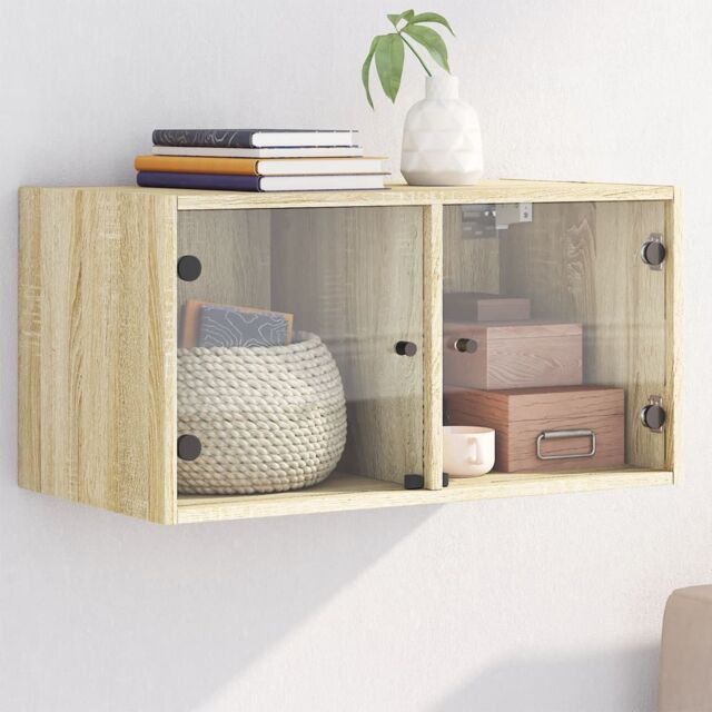 Berkfield Home Wall Cabinet with Glass Doors Sonoma Oak 68.5x37x35 cm in Brown - image 1