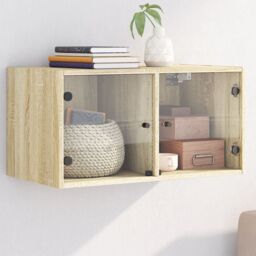 Berkfield Home Wall Cabinet with Glass Doors Sonoma Oak 68.5x37x35 cm in Brown - thumbnail 1