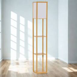 FURNOS Modern Dimmable Floor Lamp For Living Room With 3 Shelves Beech Wood in Brown - thumbnail 5