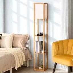 FURNOS Modern Dimmable Floor Lamp For Living Room With 3 Shelves Beech Wood in Brown - thumbnail 6
