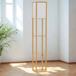 FURNOS Modern Dimmable Floor Lamp For Living Room With 3 Shelves Beech Wood in Brown - thumbnail 2