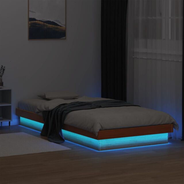Berkfield Home LED Bed Frame without Mattress Wax Brown 75x190 cm Small Single Solid Wood - image 1