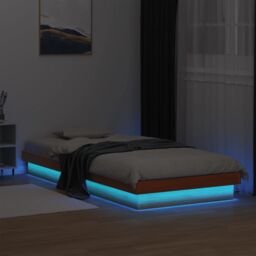 Berkfield Home LED Bed Frame without Mattress Wax Brown 75x190 cm Small Single Solid Wood - thumbnail 1