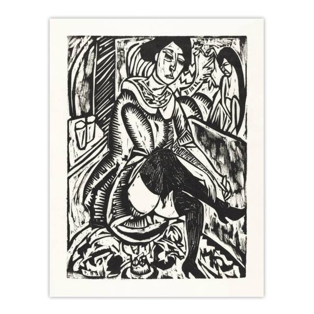 "Artery8 Woman Tying Her Shoe Ernst Ludwig Kirchner Wall Art Poster Print in White - Size: W12"" x H16""" - image 1