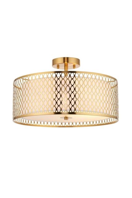 Netlighting Cordero Decorative Flush Ceiling Lamp Gold Effect Plate White Fabric Frosted Glass in Clear - image 1
