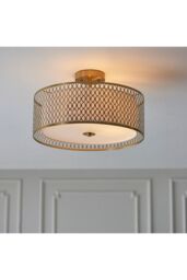 Netlighting Cordero Decorative Flush Ceiling Lamp Gold Effect Plate White Fabric Frosted Glass in Clear - thumbnail 2