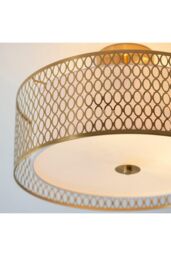 Netlighting Cordero Decorative Flush Ceiling Lamp Gold Effect Plate White Fabric Frosted Glass in Clear - thumbnail 4