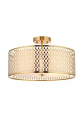 Netlighting Cordero Decorative Flush Ceiling Lamp Gold Effect Plate White Fabric Frosted Glass in Clear