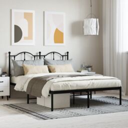 Berkfield Home Metal Bed Frame with Headboard Black 140x190 cm - thumbnail 1