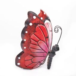 mysmartbuy Solar Butterfly Decoration - Freestanding Solar Powered Light Up Garden Ornament with Iron Frame & Hand Painted Resin Glass in Red - thumbnail 2