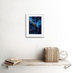 "Artery8 Wall Art Print Abstract Dark Blue Gold Swirl Art Framed 9x7 inch in White - Size: W7"" x H9""" - thumbnail 2