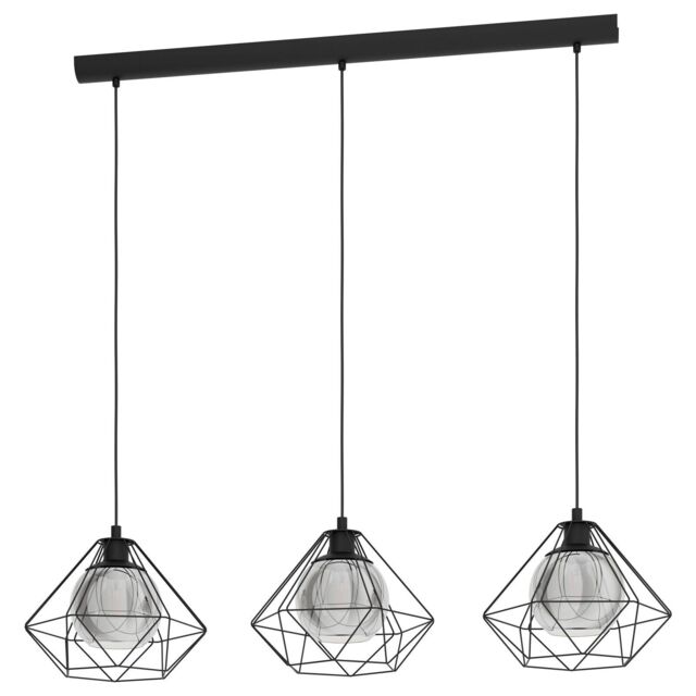 Loops Hanging Ceiling Pendant Light Geometric Black & Glass 3x E27 Kitchen Island - image 1