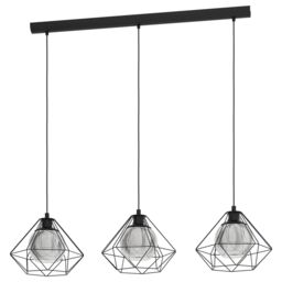 Loops Hanging Ceiling Pendant Light Geometric Black & Glass 3x E27 Kitchen Island - thumbnail 1