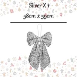 VFM e-Store Christmas Sequins Bow Hanging Decoration 58cm x 59cm Silver X 1 - Size: 58 cm x 59 cm - thumbnail 2