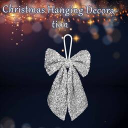 VFM e-Store Christmas Sequins Bow Hanging Decoration 58cm x 59cm Silver X 1 - Size: 58 cm x 59 cm - thumbnail 3