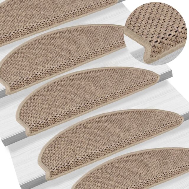 Berkfield Home Stair Mats Self-adhesive Sisal-Look 15 pcs 65x21x4 cm Sand in Beige - Size: Medium - image 1