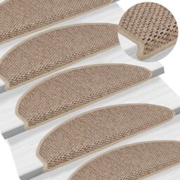 Berkfield Home Stair Mats Self-adhesive Sisal-Look 15 pcs 65x21x4 cm Sand in Beige - Size: Medium - thumbnail 1