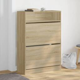Berkfield Home Shoe Cabinet with 2 Flip-Drawers Sonoma Oak 80x34x116 cm in Light Brown - Size: 80 x 34 x 116 cm - thumbnail 2