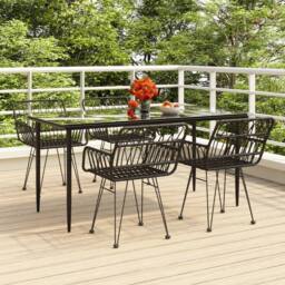 Berkfield Home Beautiful 5 Piece Garden Dining Set Black Poly Rattan - thumbnail 2