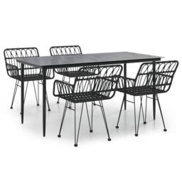 Berkfield Home Beautiful 5 Piece Garden Dining Set Black Poly Rattan - thumbnail 3