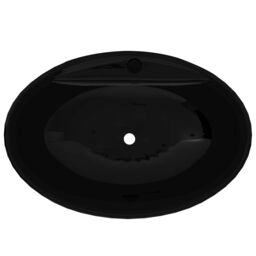 Berkfield Home Ceramic Bathroom Sink Basin Faucet/Overflow Hole Black Oval - thumbnail 3