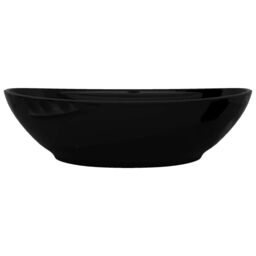 Berkfield Home Ceramic Bathroom Sink Basin Faucet/Overflow Hole Black Oval - thumbnail 5