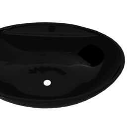 Berkfield Home Ceramic Bathroom Sink Basin Faucet/Overflow Hole Black Oval - thumbnail 4