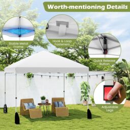 Gymax 300 x 300 cm Pop up Canopy Tent Portable Folding Patio Shelter-White in White - thumbnail 3