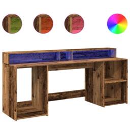 Berkfield Home Soft Desk with LED Lights Old Wood 200x55x91 cm Engineered Wood in Brown - Size: 200 x 55 x 91 cm - thumbnail 3