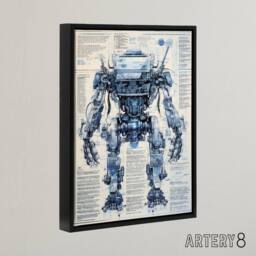 "Artery8 Mech War Military Robot Schematic Framed Canvas Wall Art Print in Blue - Size: W12"" x H16""" - thumbnail 2