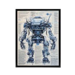 "Artery8 Mech War Military Robot Schematic Framed Canvas Wall Art Print in Blue - Size: W12"" x H16""" - thumbnail 1