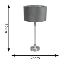 ValueLights Maggie Chrome Candlestick Table Lamp with Grey Velvet & Chrome Lamp Shade - thumbnail 4
