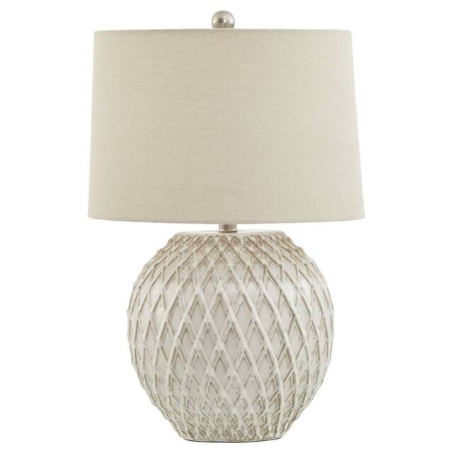 Love Lace Lattice Ceramic Table Lamp With Linen Shade in White - image 1