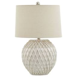 Love Lace Lattice Ceramic Table Lamp With Linen Shade in White