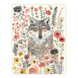 "Artery8 Smiling Wolf Wildflower Meadow Floral Watercolour Wall Art Print in Pink - Size: W12"" x H16""" - thumbnail 1