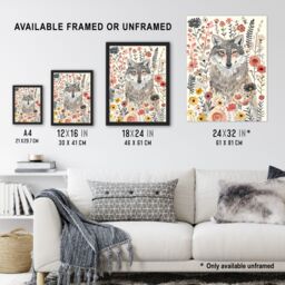"Artery8 Smiling Wolf Wildflower Meadow Floral Watercolour Wall Art Print in Pink - Size: W12"" x H16""" - thumbnail 3