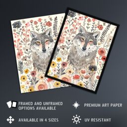 "Artery8 Smiling Wolf Wildflower Meadow Floral Watercolour Wall Art Print in Pink - Size: W12"" x H16""" - thumbnail 2