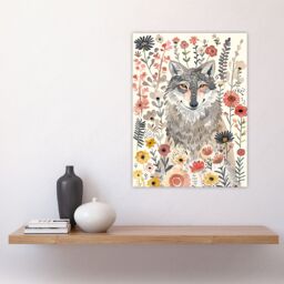 "Artery8 Smiling Wolf Wildflower Meadow Floral Watercolour Wall Art Print in Pink - Size: W12"" x H16""" - thumbnail 4