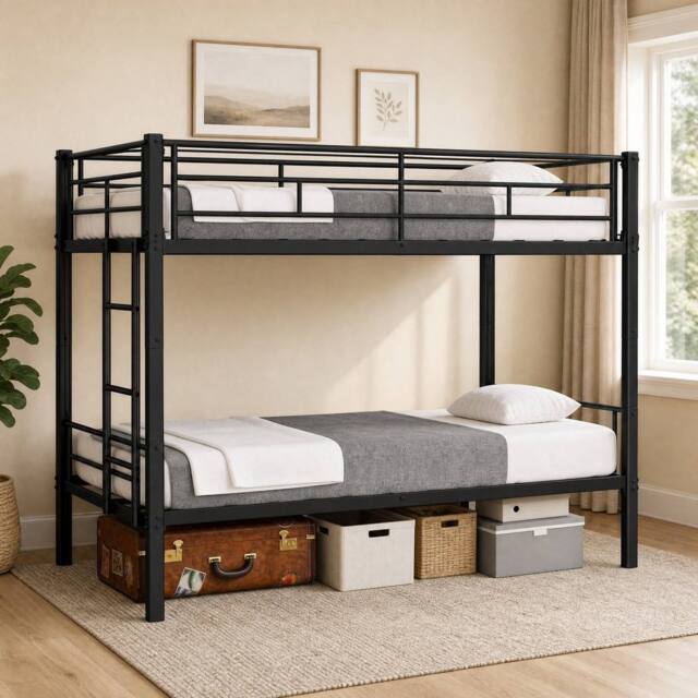 STILVORA Bed Frame 3ft Single with metal frame in Black - Size: Junior - image 1