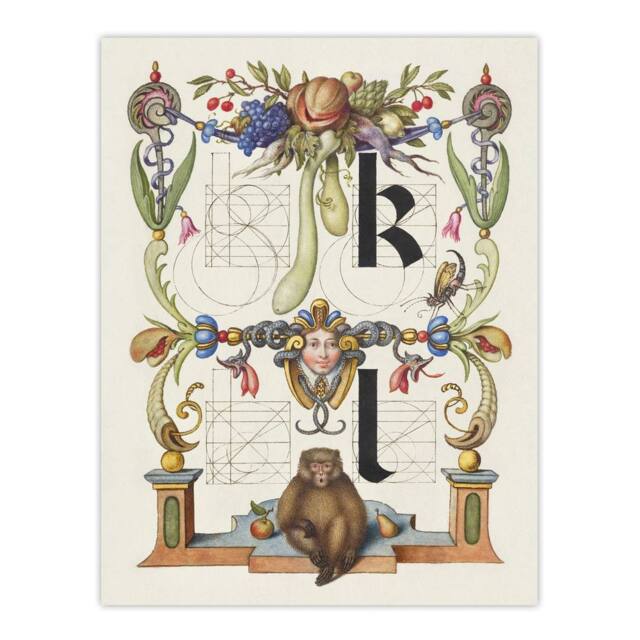 "Artery8 Pictorial Letter Guide K & l Calligraphy Wall Art Poster Print in White - Size: W12"" x H16""" - image 1